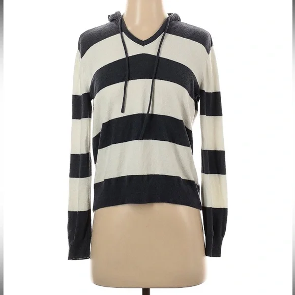 Rachel Zoe V-Neck Pullover Hooded Sweater in Navy and Cream Women’s Medium EUC - Picture 6 of 7
